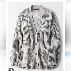 AE Slouchy Waffle Cardigan Sweater Heather Grey
